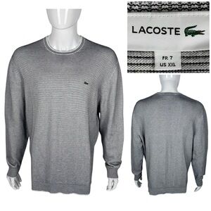 Lacoste Mens 2XL Sweater Blue Ivory 100% Cotton Crewneck Striped ah3986 EUC